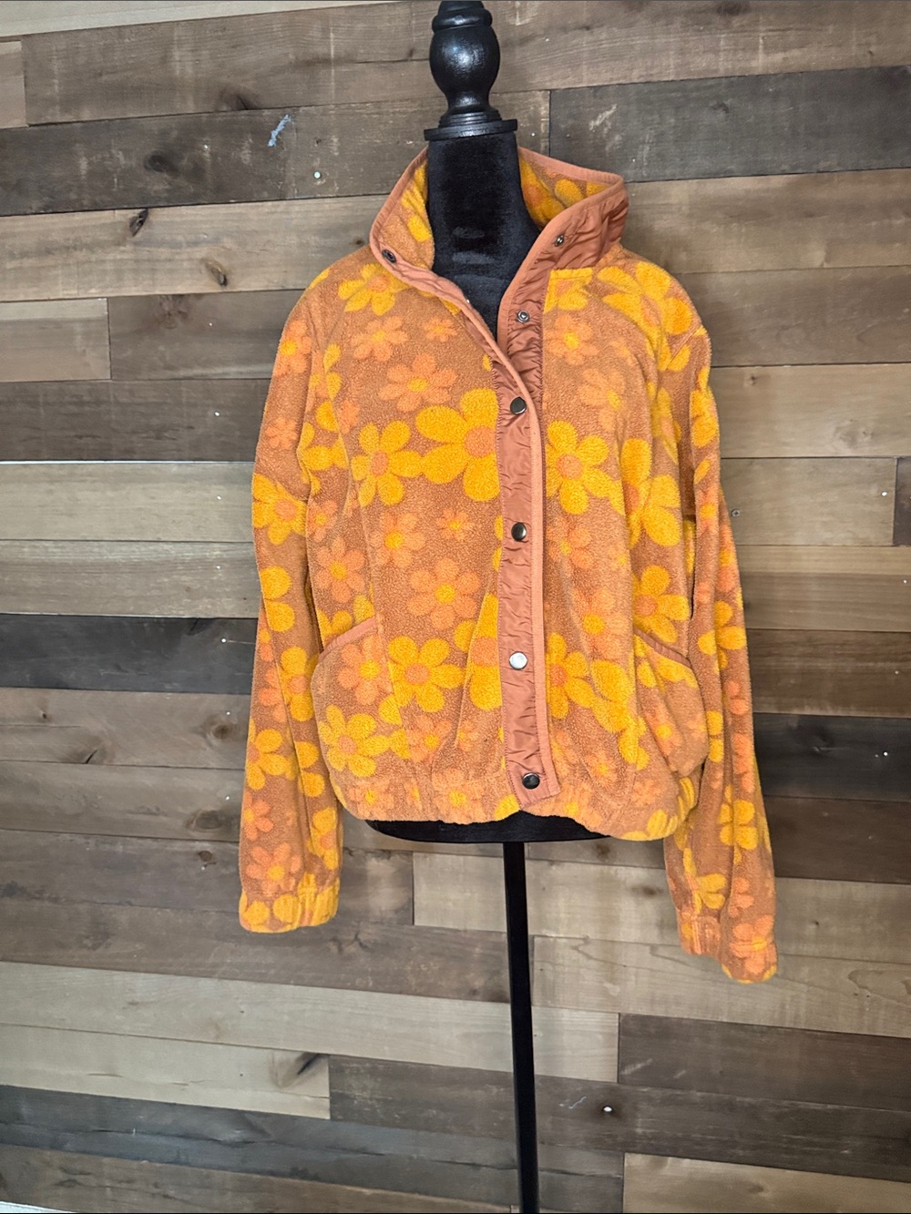 Retro Floral Teddy Jacket in Orange & Yellow